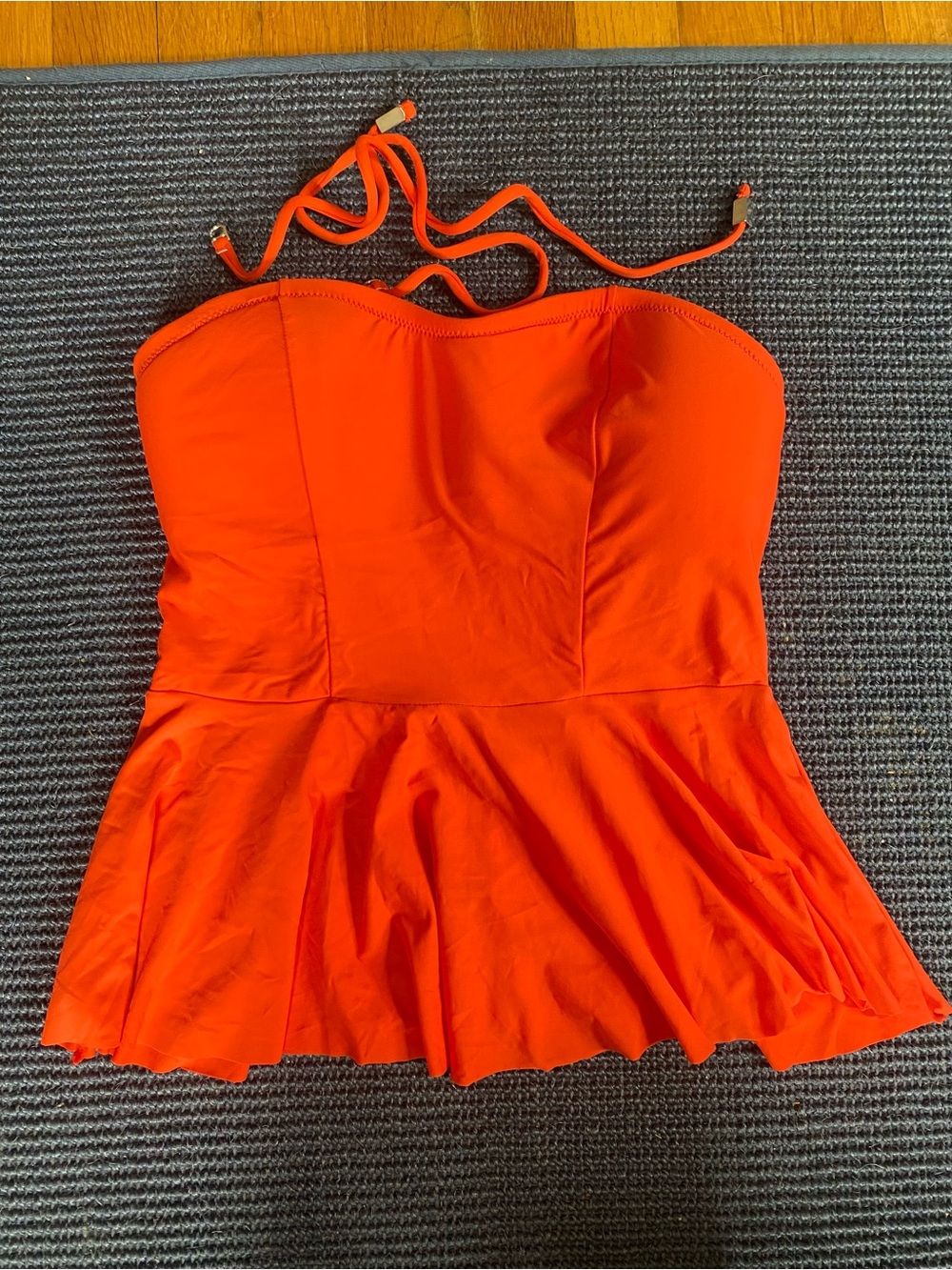 Neon Orange Strapless Swimsuit Top with Removable Halter